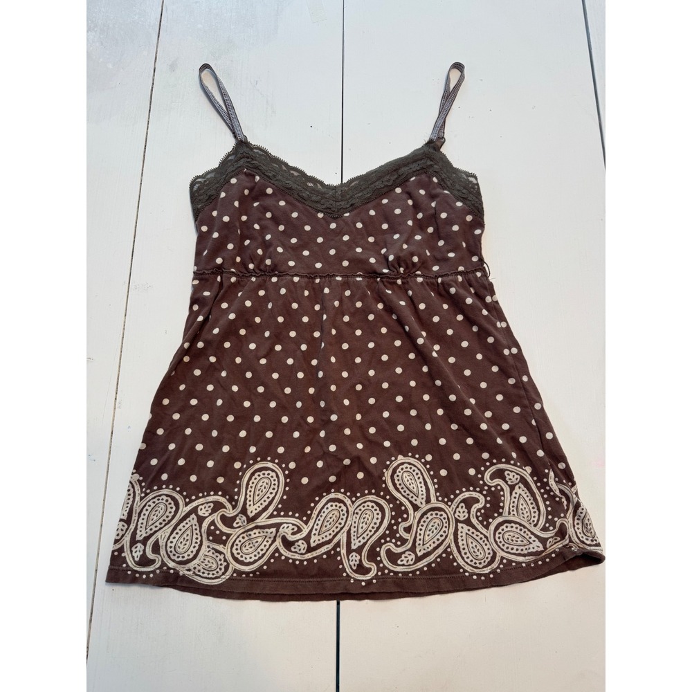 Aeropostale Brown Polka Dot Paisley Lace Trim Cami Top Y2K Medium